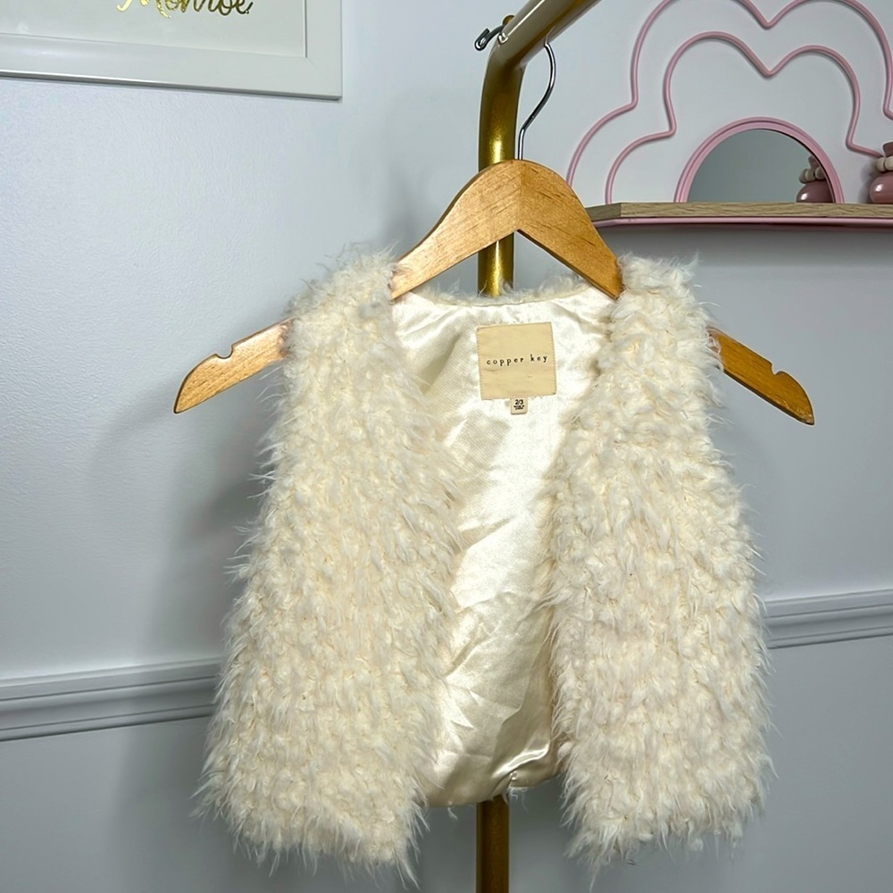 Copper kid little girls faux sheep Sherpa cream vest